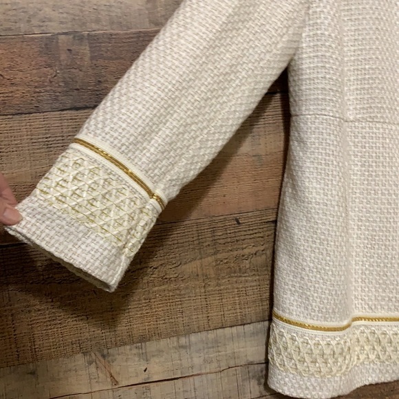 CHICOS Tweed Textured Embellished Trim Tunic Length Jacket Size 2 Large - Picture 6 of 11